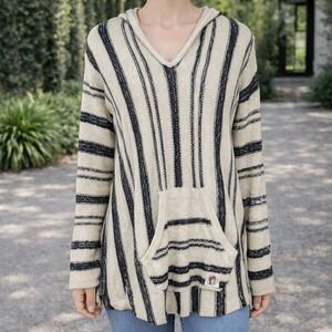 Buc-ees Striped Hoodie Poncho Pullover V-Neck Pocket 2XL